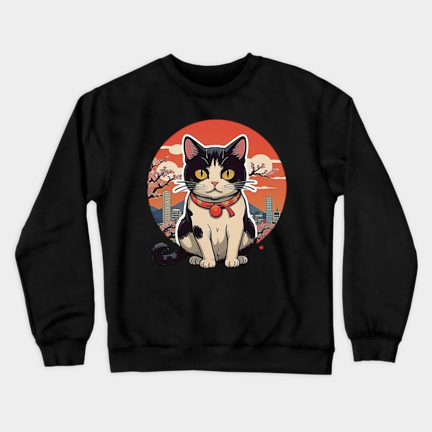 Catzilla Cat Japanese Art Funny Cat Gifts Crewneck Sweatshirt by masterpiecesai